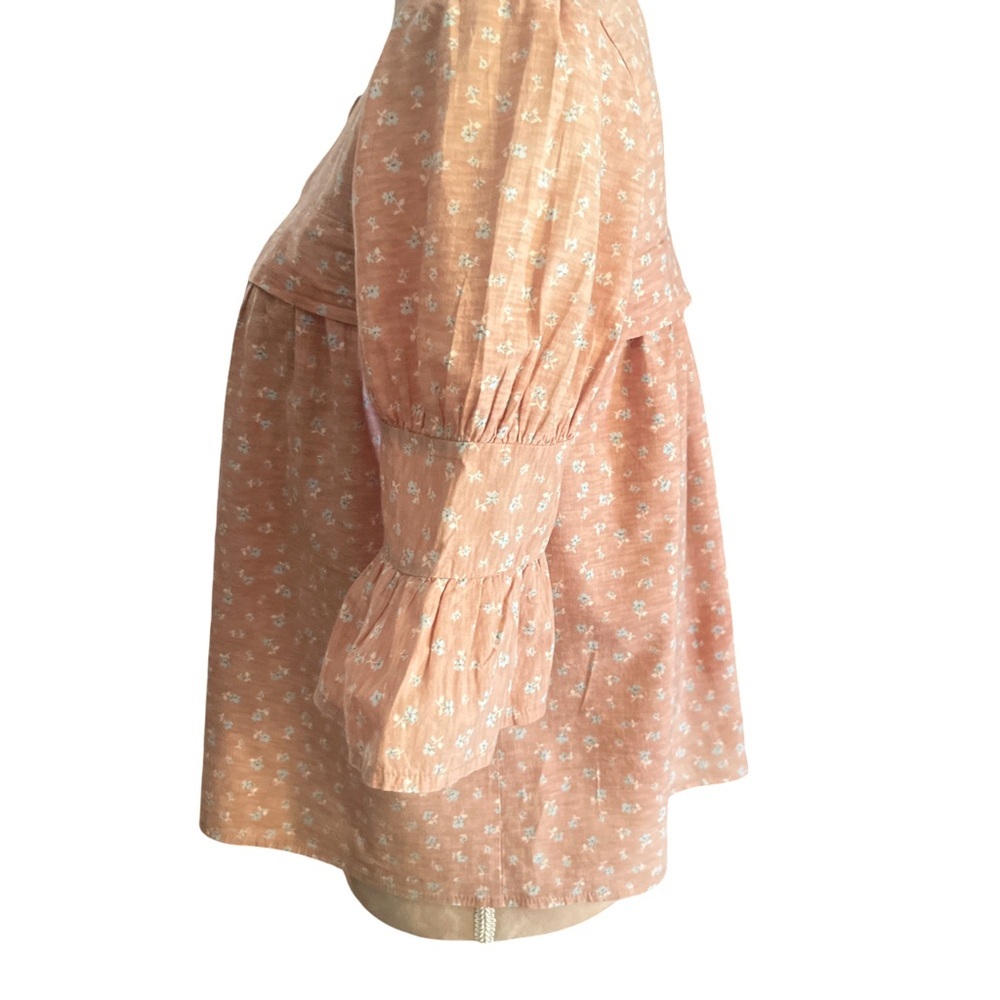Dusty Rose Button Down Floral Blouse with Ruffled Sleeves​ - Picture 3 of 8